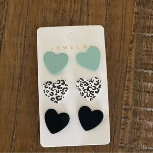 3 Piece Heart Earrings With Pink